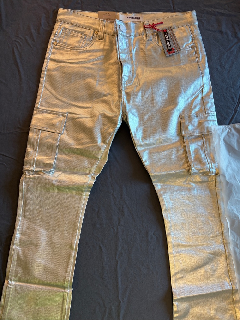 Armor jeans Men's Straight Metallic silver Cargo Jeans